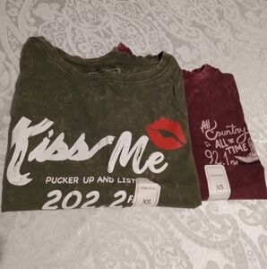 Kiss Me Graphic Tees - Green and Maroon.New Without Tags Girls' Size XS.
